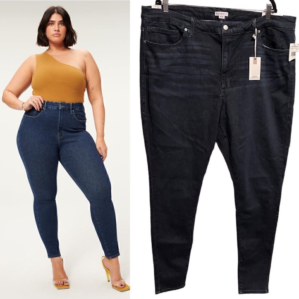 NWT- Good American- Always Fits Good Waist Long Dark Wash Jeans, Size 28-32